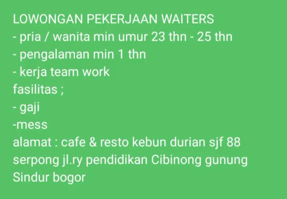 Di butuhkan waiters