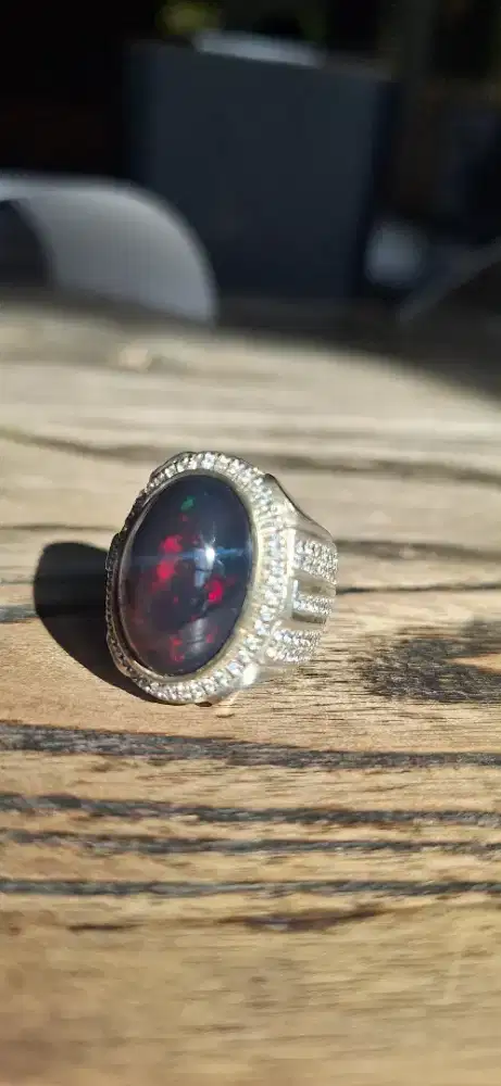 Cincin black opal ethiopia ring perak