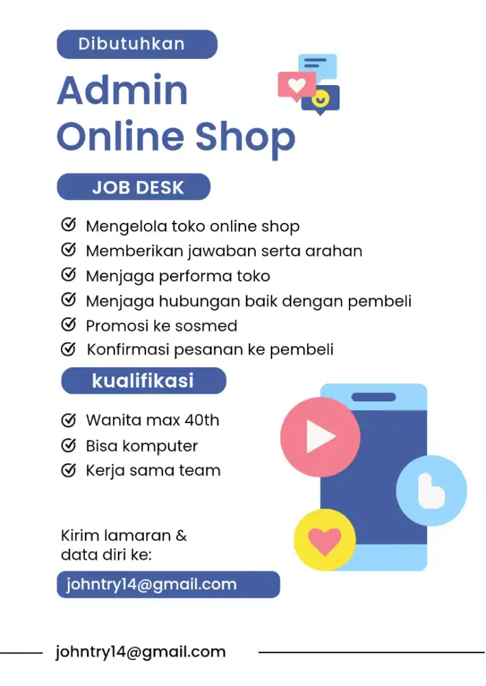 Di butuhkan Admin online shop