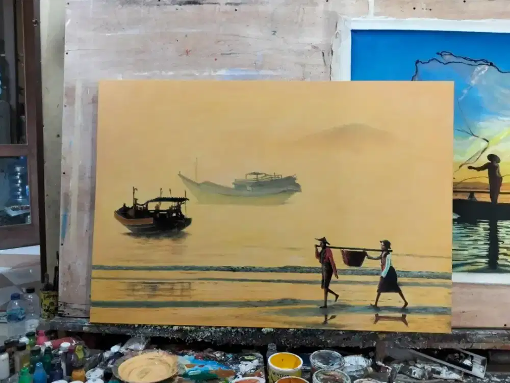 Dijual lukisan kanvas pemandangan 90x130 cm