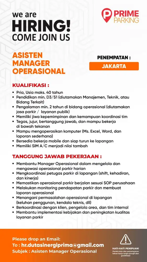 Asisten Manager Operasional Parkir
