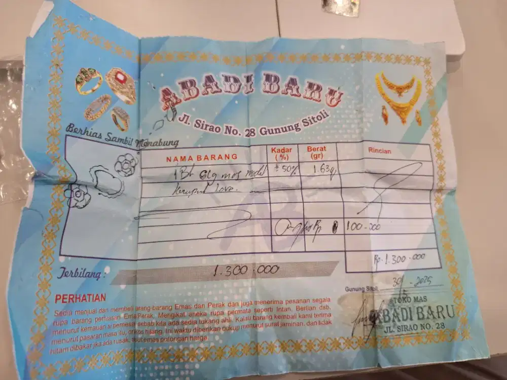 Jual emas 1,63 gr kadar 50%