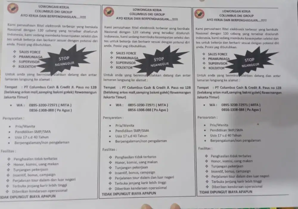 LOWONGAN PRAMUNIAGA & MARKETING LAPANGAN