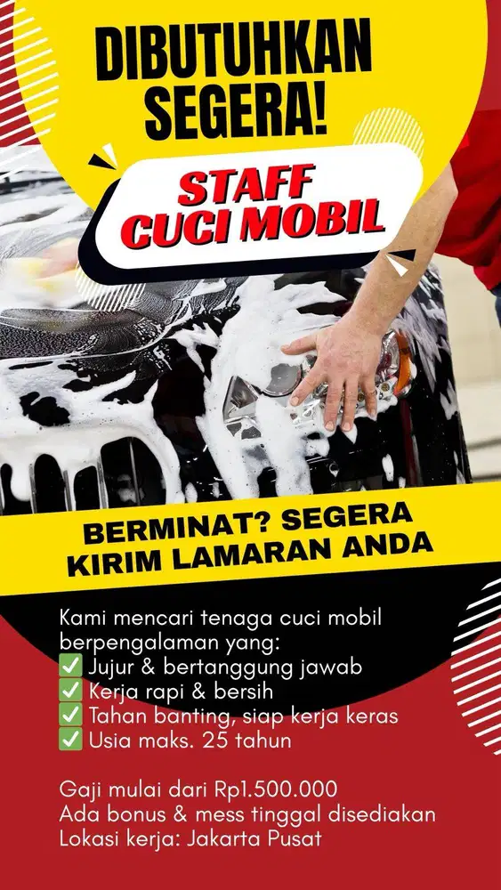 Dibutuhkan Segera , Staff Cuci Mobil