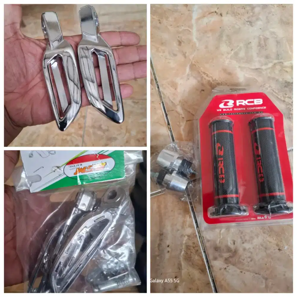 Aksesoris motor Handgrip RCB original 1 set jalu CNC & Footstep Chrom