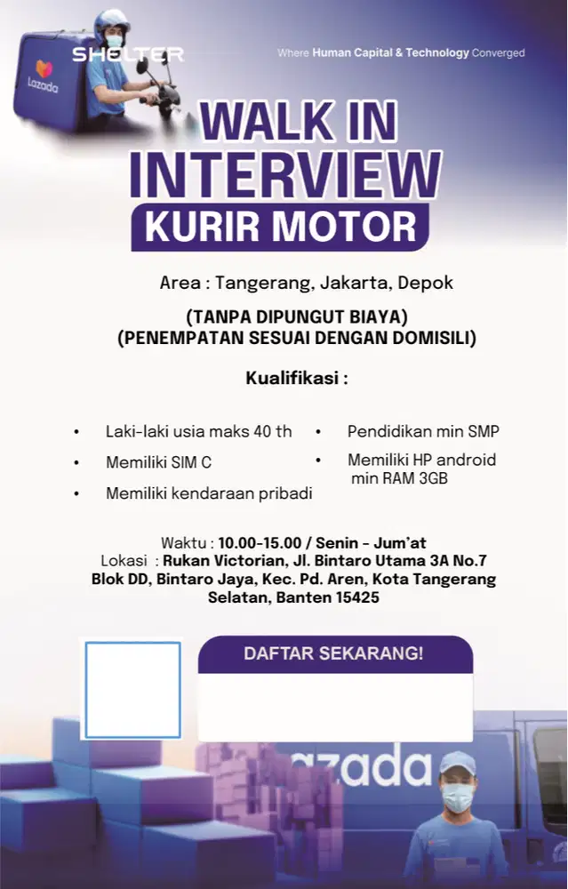 Kurir Motor Lazada Tangerang, Jakarta, Depok