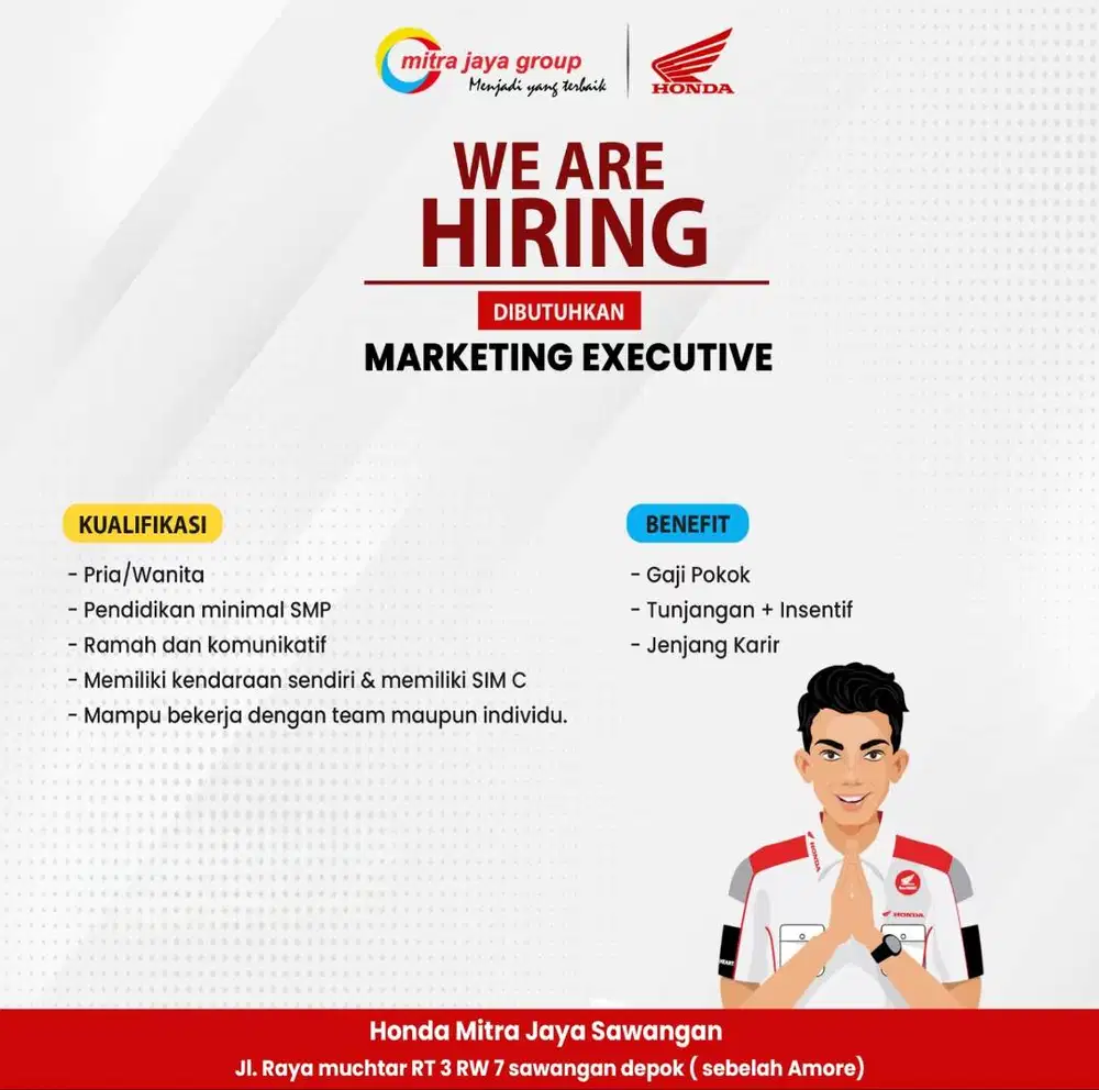 Lowongan Kerja Honda Mitra Jaya Sawangan