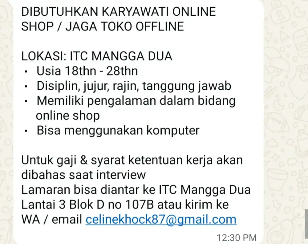LOWONGAN KERJA ONLINE SHOP PACKING ADMIN