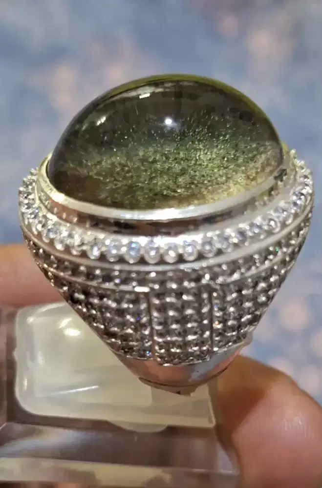 Batu natural rock crystal quartz perak microsetting