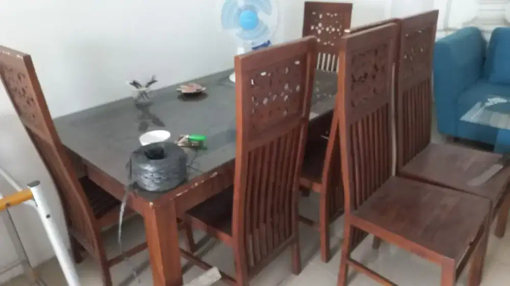 Meja Makan Jati 6 kursi
