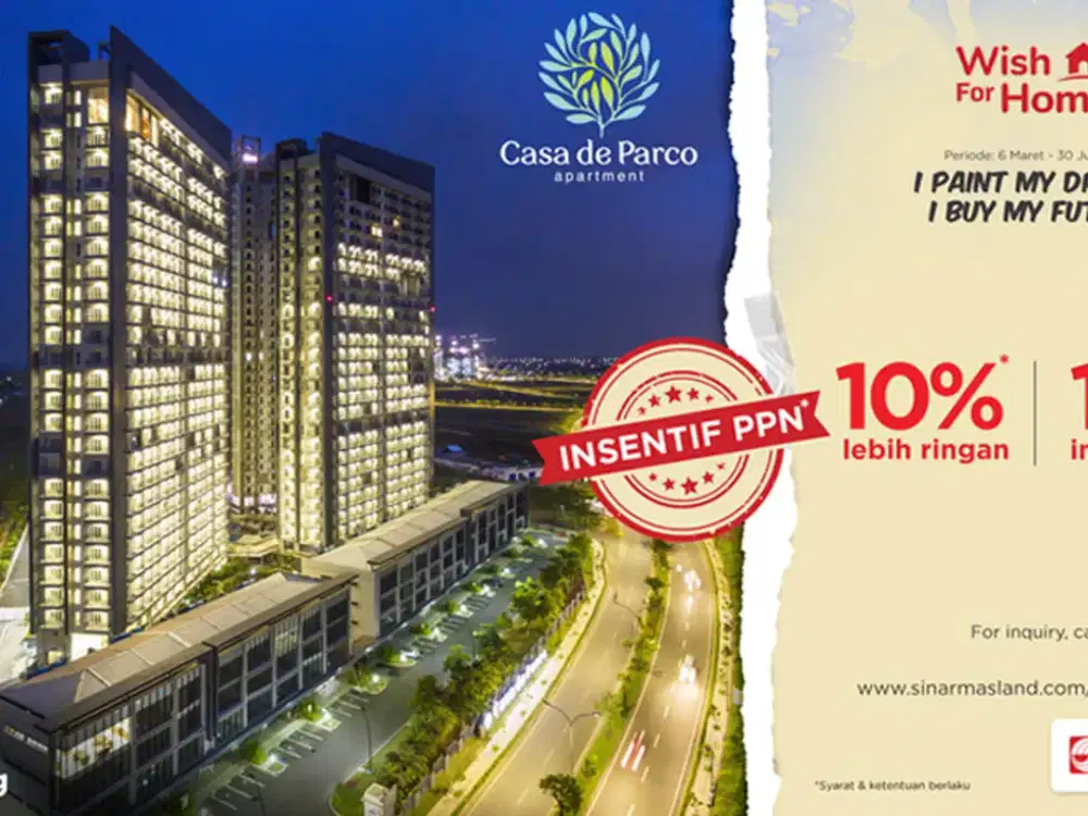 Jual apartemen Casa de parco studio bsd