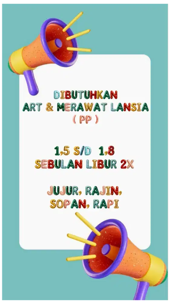 DIBUTUHKAN ART & MERAWAT LANSIA (PP)