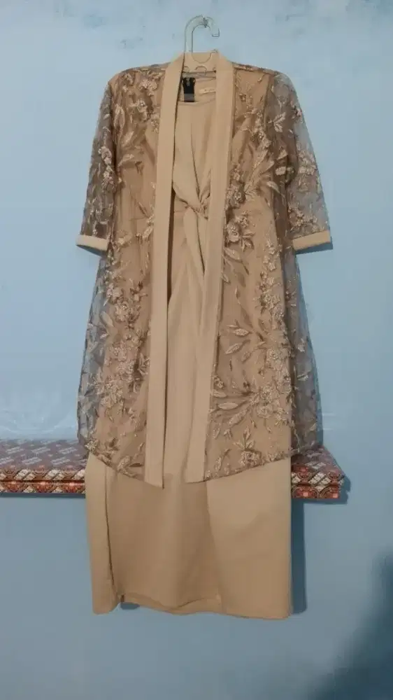 Set Dress + Outer Brokat Wanita, Cocok untuk Kondangan