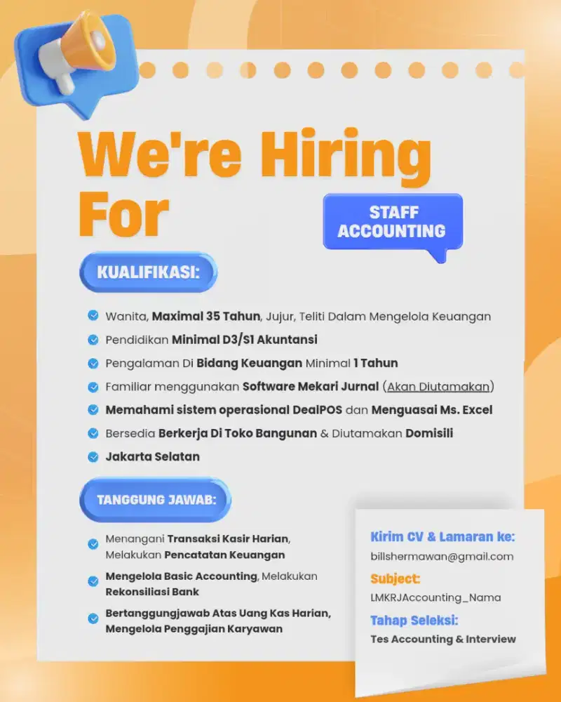 LOWONGAN KERJA KASIR ACCOUNTING