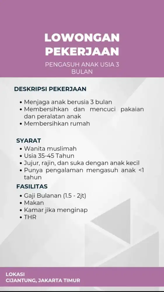 Pengasuh Anak usia 3 bulan