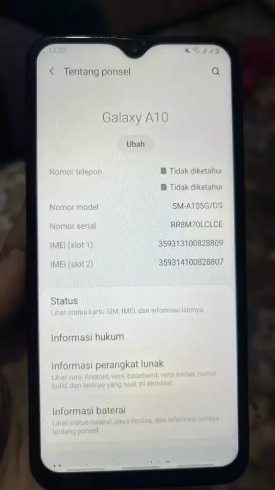 Samsung A10 No minus