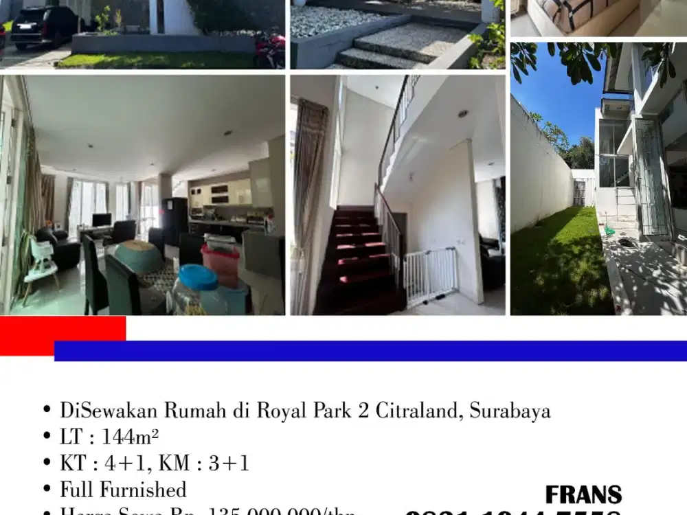 DiSewakan Rumah di Royal Park 2 Citraland, Surabaya