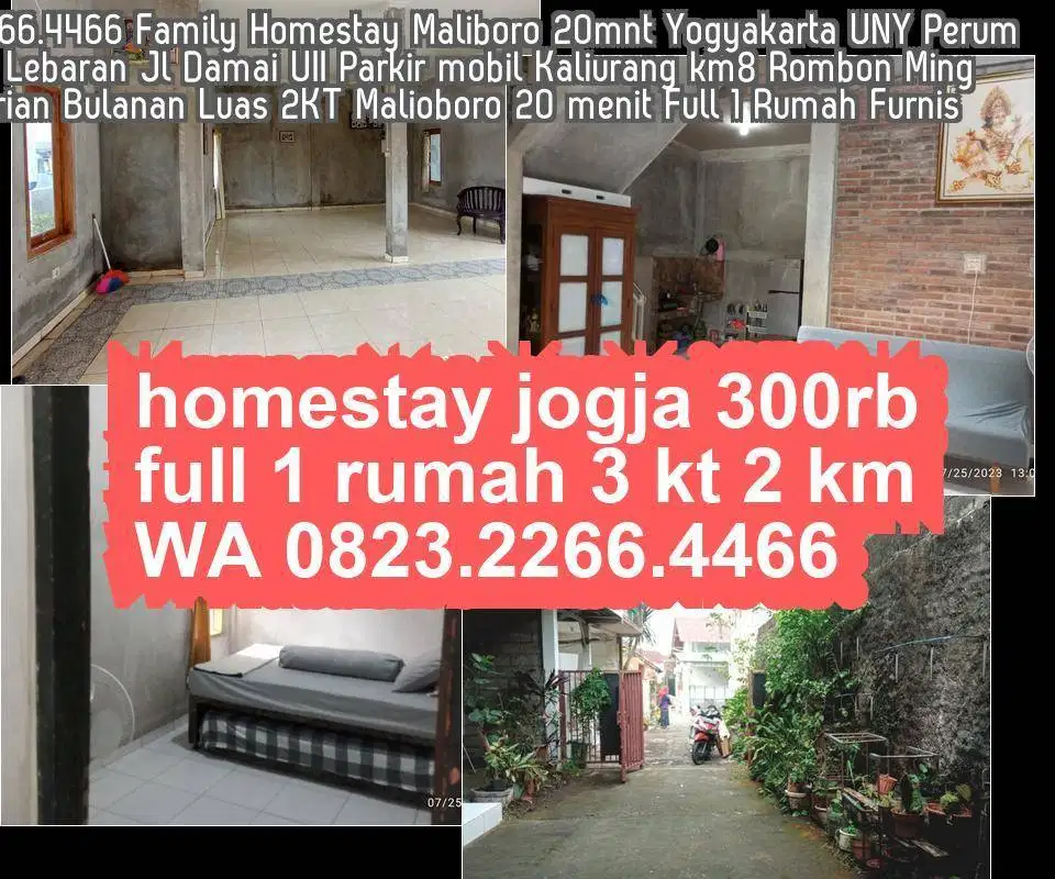 Sewa Rumah Rumah Yogya U Mingguan Harian Bulanan 2KT Rumahan Luas Mrah
