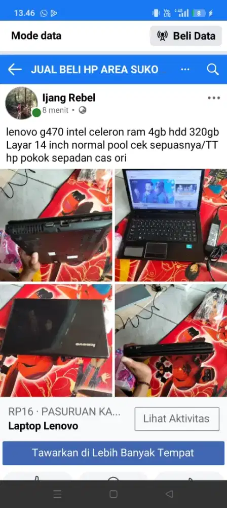 Laptop Lenovo ram 4