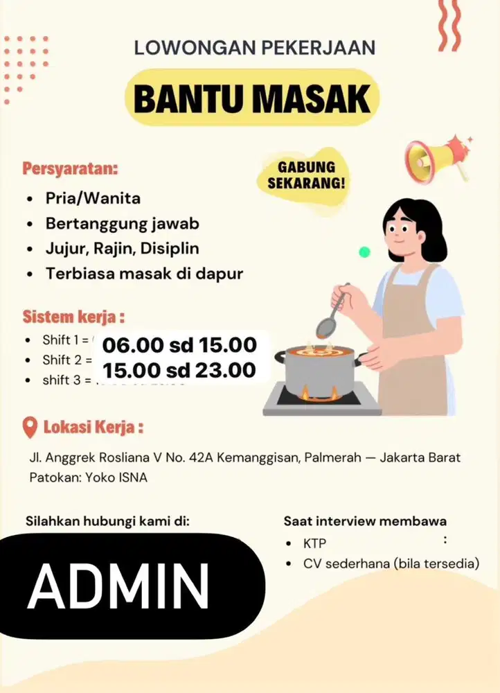 Di cari tukang masak