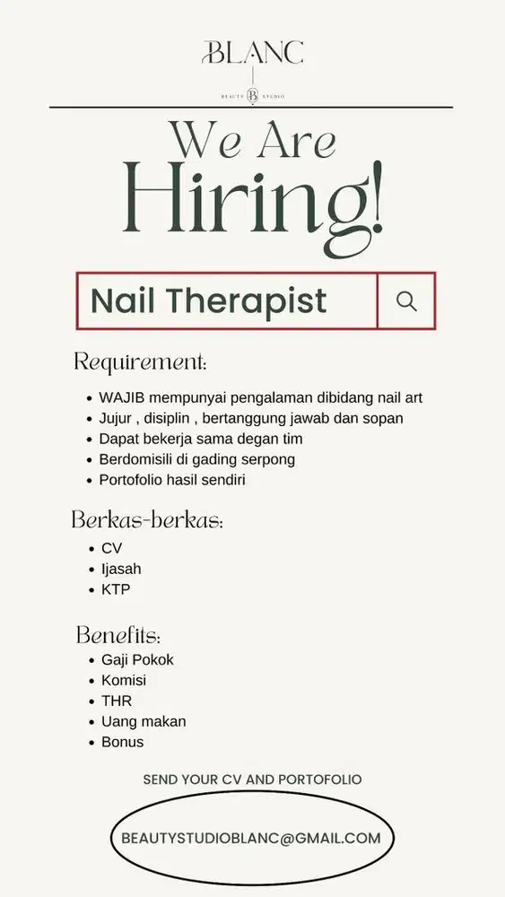 DICARI NAIL THERAPIST PENGALAMAN SECEPATNYA