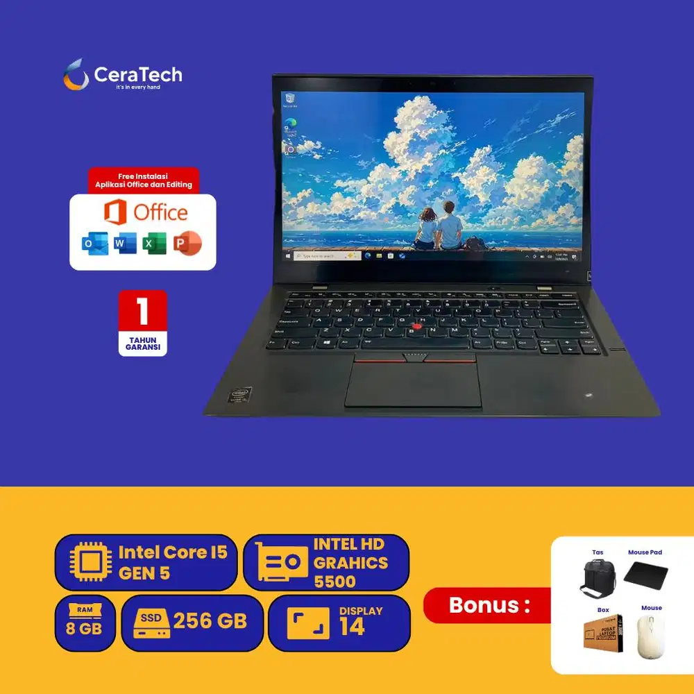 LENOVO THINKPAD X1 CARBON INTEL CORE I5 GEN 5 RAM 8 GB SSD 256 GB