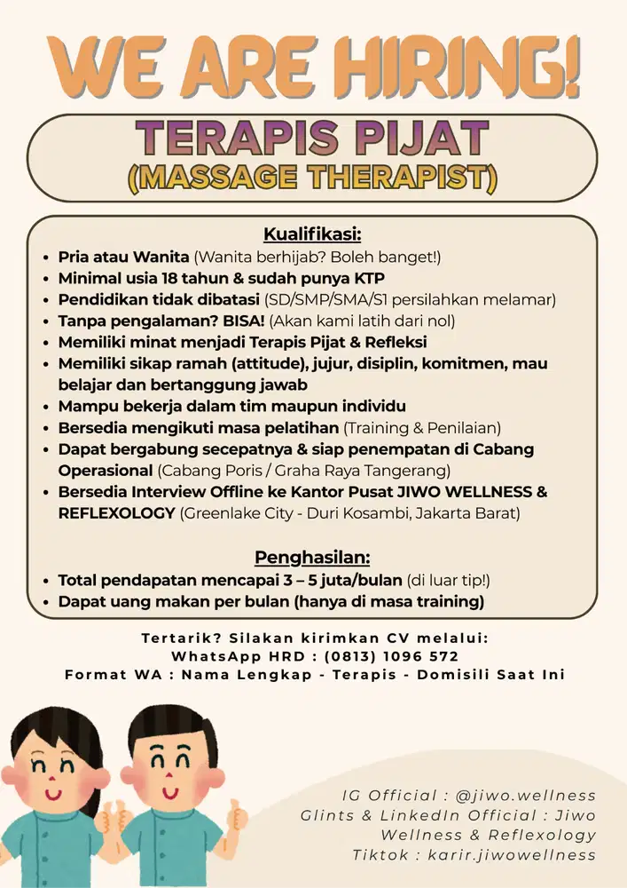 LOKER TERAPIS PIJAT NON-PENGALAMAN (PEMULA)
