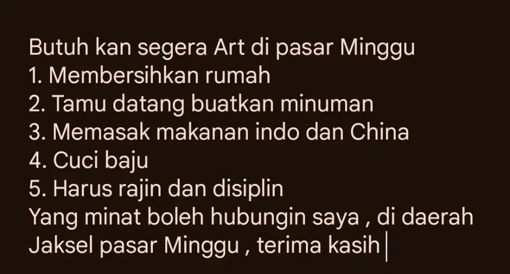 Mencari ART rumah tangga