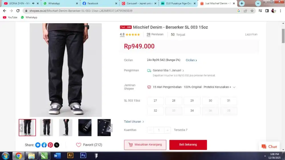 WTS Kolpri Mischief Denim Berserker Size 31