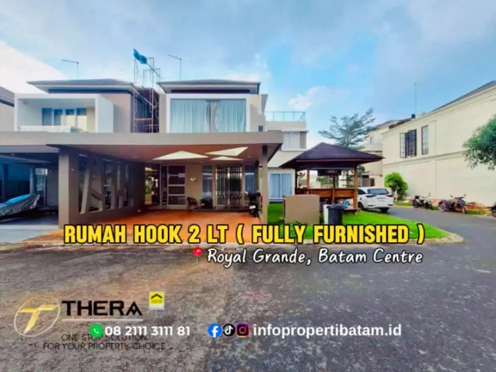 Dijual rumah hook 2 lantai fully furnished di royal grande batam centre
