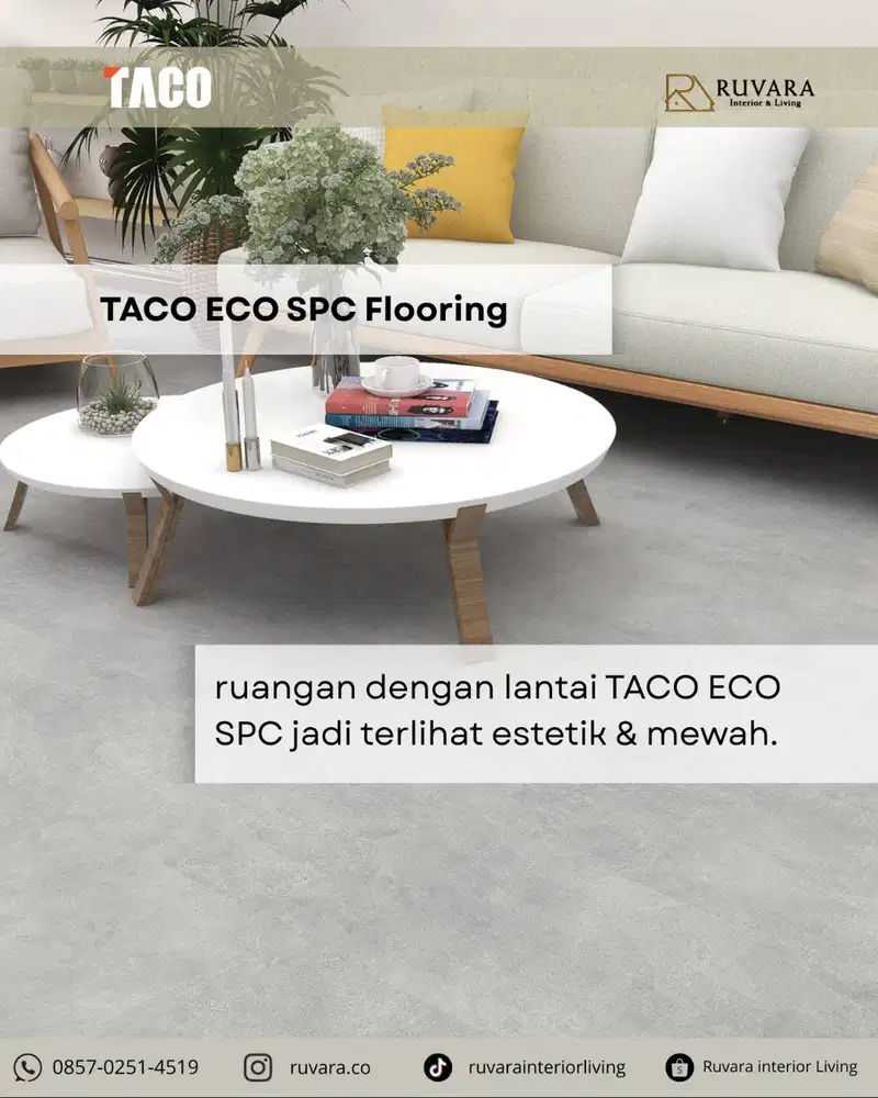TACO ECO SPC Flooring – Lantai Vinyl SPC Motif Kayu & Batu Elegan