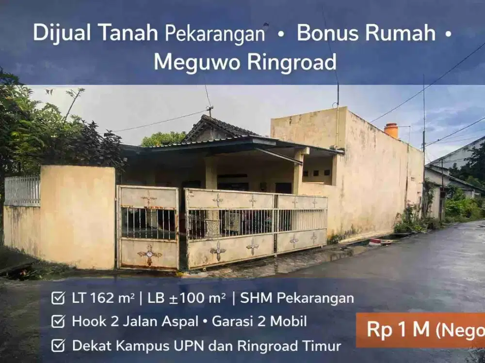 Dijual Tanah Pekarangan Bonus Rumah Meguwo Dekat Ringroad