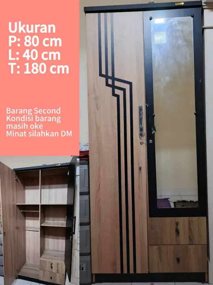 Lemari bekas, lemari corak kayu dan lemari warna putih