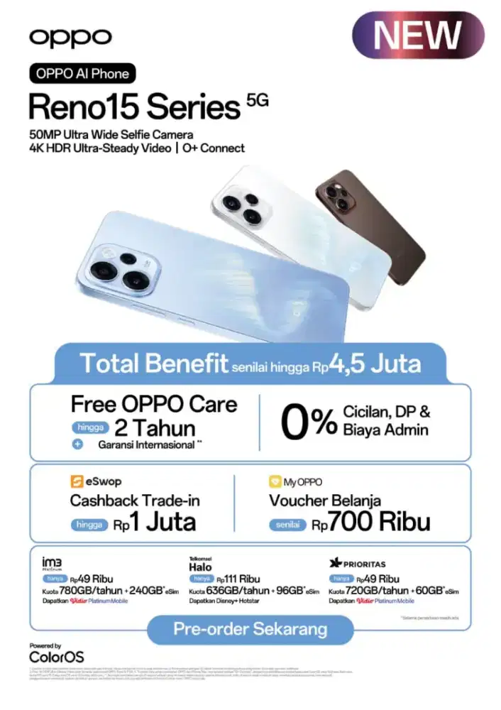 Oppo Reno15 Series 5G, Pre-order Dp.200K