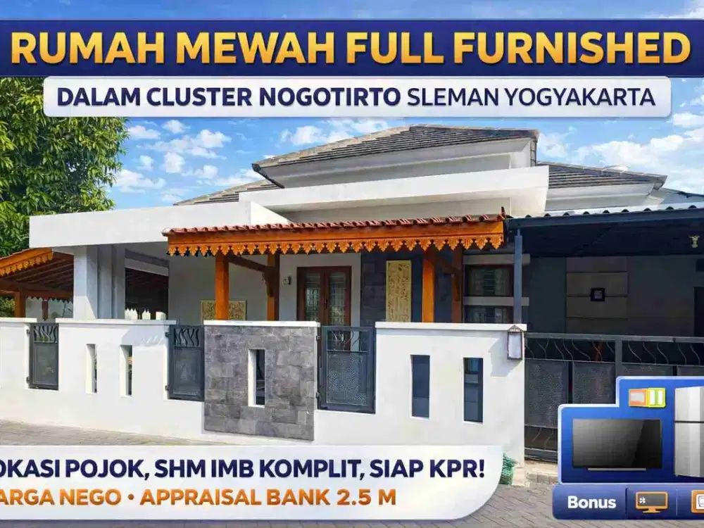 Rumah Mewah Full Furnished Dalam Cluster Nogotirto Sleman – Lokasi Pojok, Siap KPR, Harga Nego