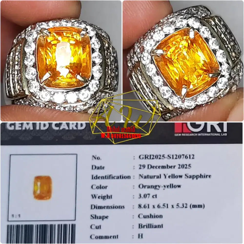 HQ YELLOW SAPPHIRE SRILANKA 3.07CARAT CLEAN 99%