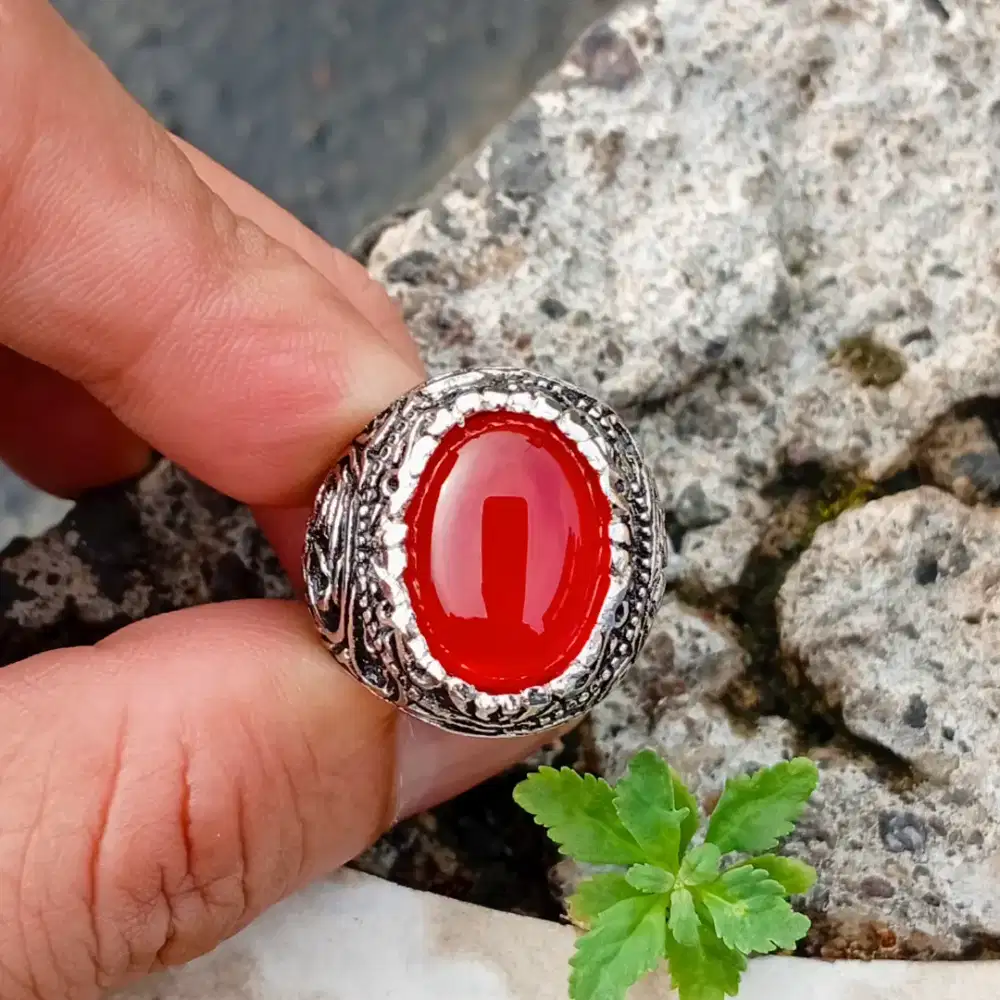 Batu Red Baron Size Kantor Ring Alfaka Ukir Grafir
