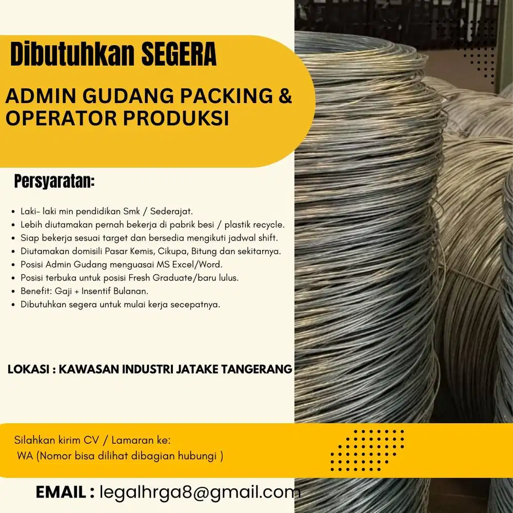 Loker admin gudang dan operator produksi