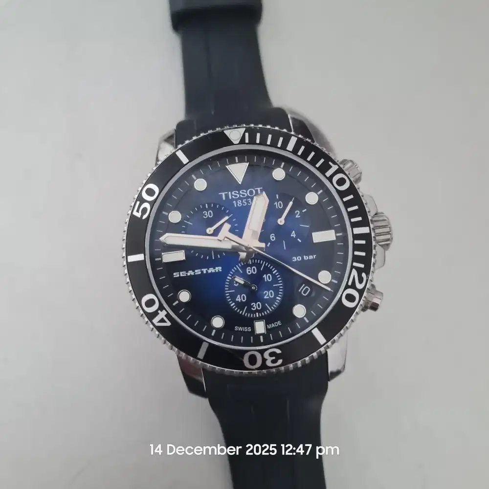 Tissot seastar 1000 chronograph 45.5 mm blue dial watches (jam tangan)