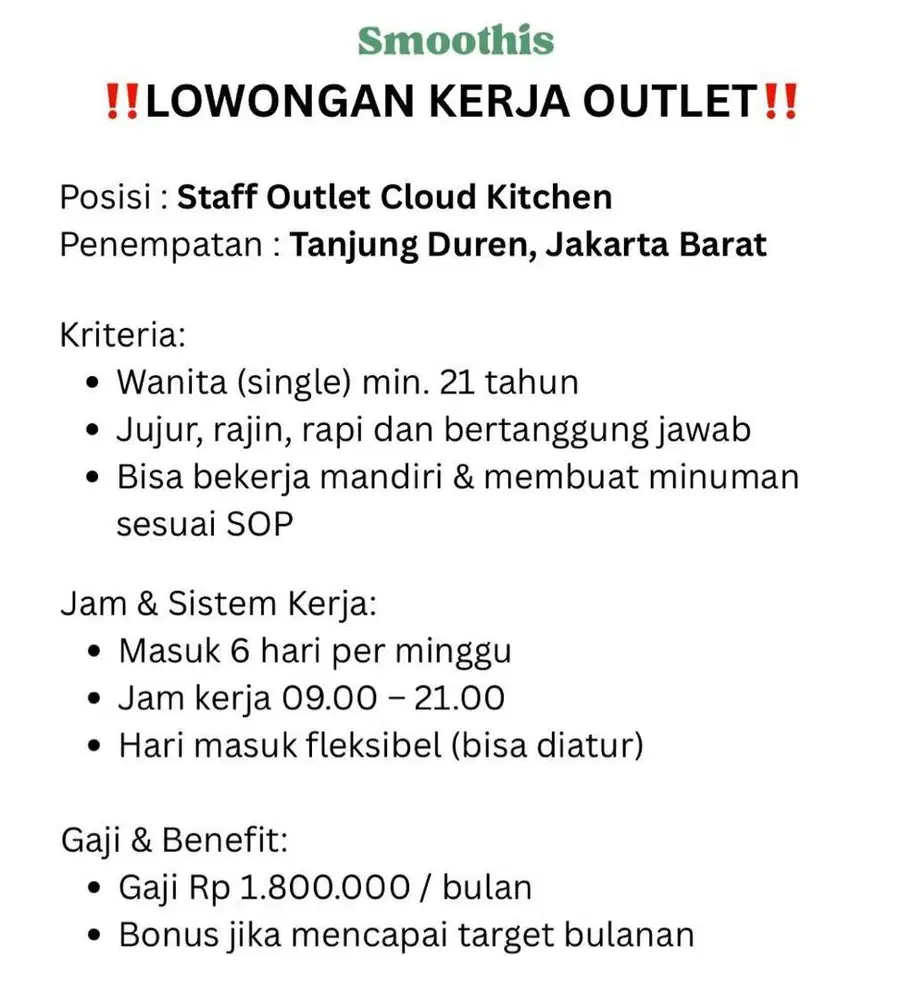 LOWONGAN KERJA STAFF OUTLET