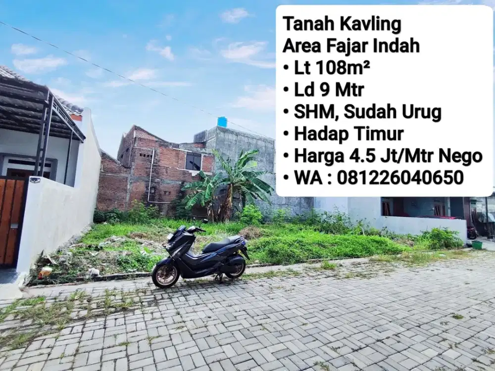 Jual Tanah Kavling Siap Bangun Area Fajar Indah, Dekat Sumber