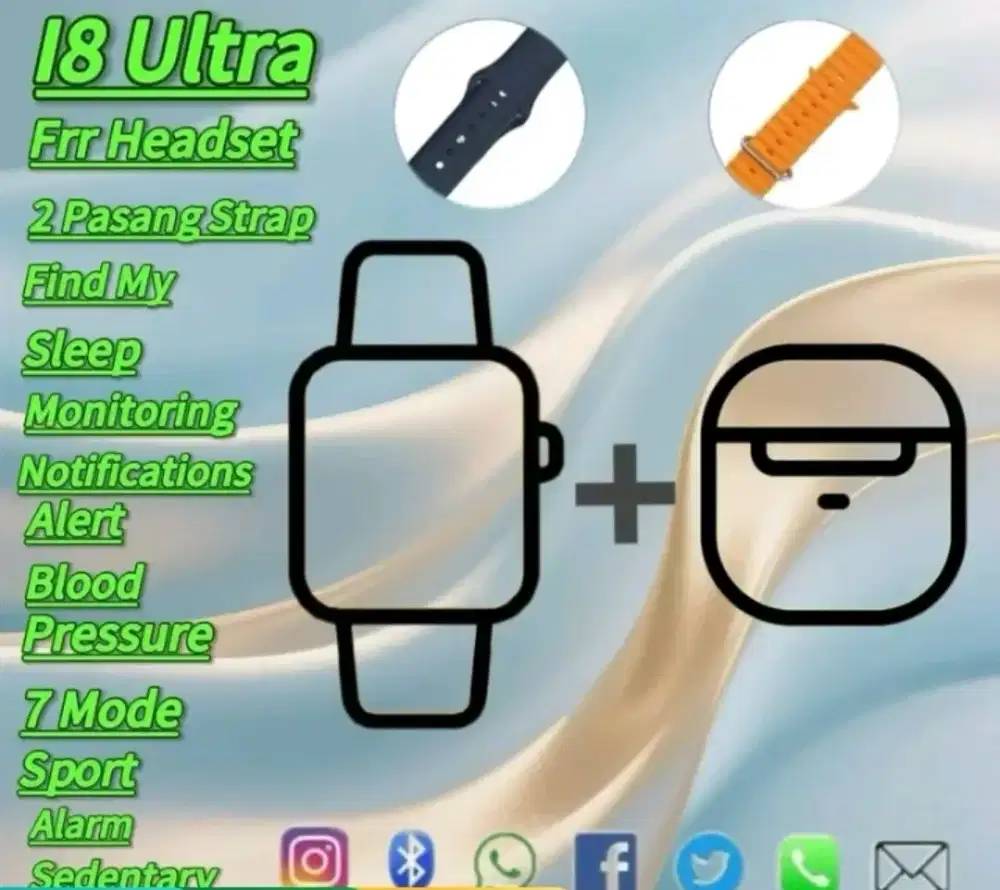 Smartwatch i8 ultra watch 8 free 2 tali plus earphone TWS full layar