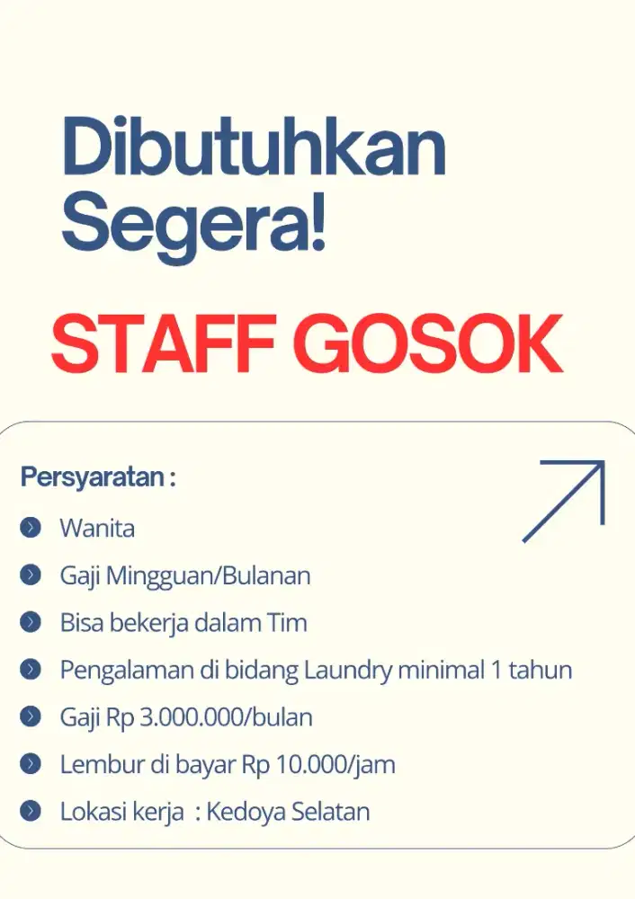 DIBUTUHKAN STAFF GOSOK