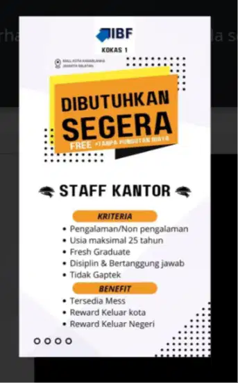 LOWONGAN KERJA STAF URGENT BUTUH 10