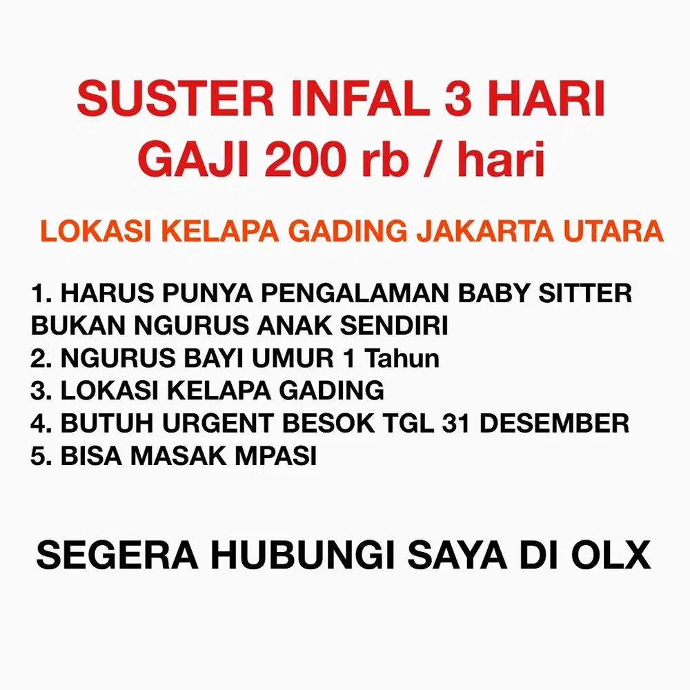 LOWONGAN BABY SITTER INFAL