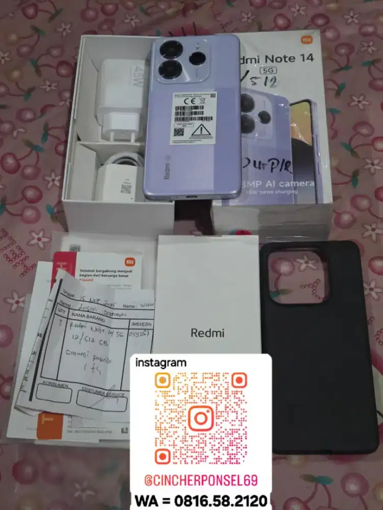 Jual hp bekas REDMI NOTE 14 5G 12/512 likenew sebulan pakai BH 100%
