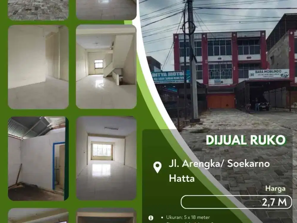Dijual Ruko di Jalan Arengka/Soekarno Hatta