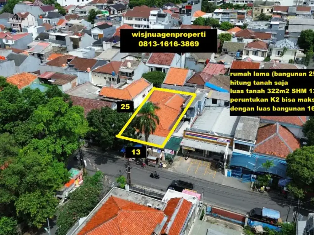 Rumah Lama Hitung Tanah di Jalan Raya Pinang Rawamangun Zona Komersil Bisa 9 Lantai