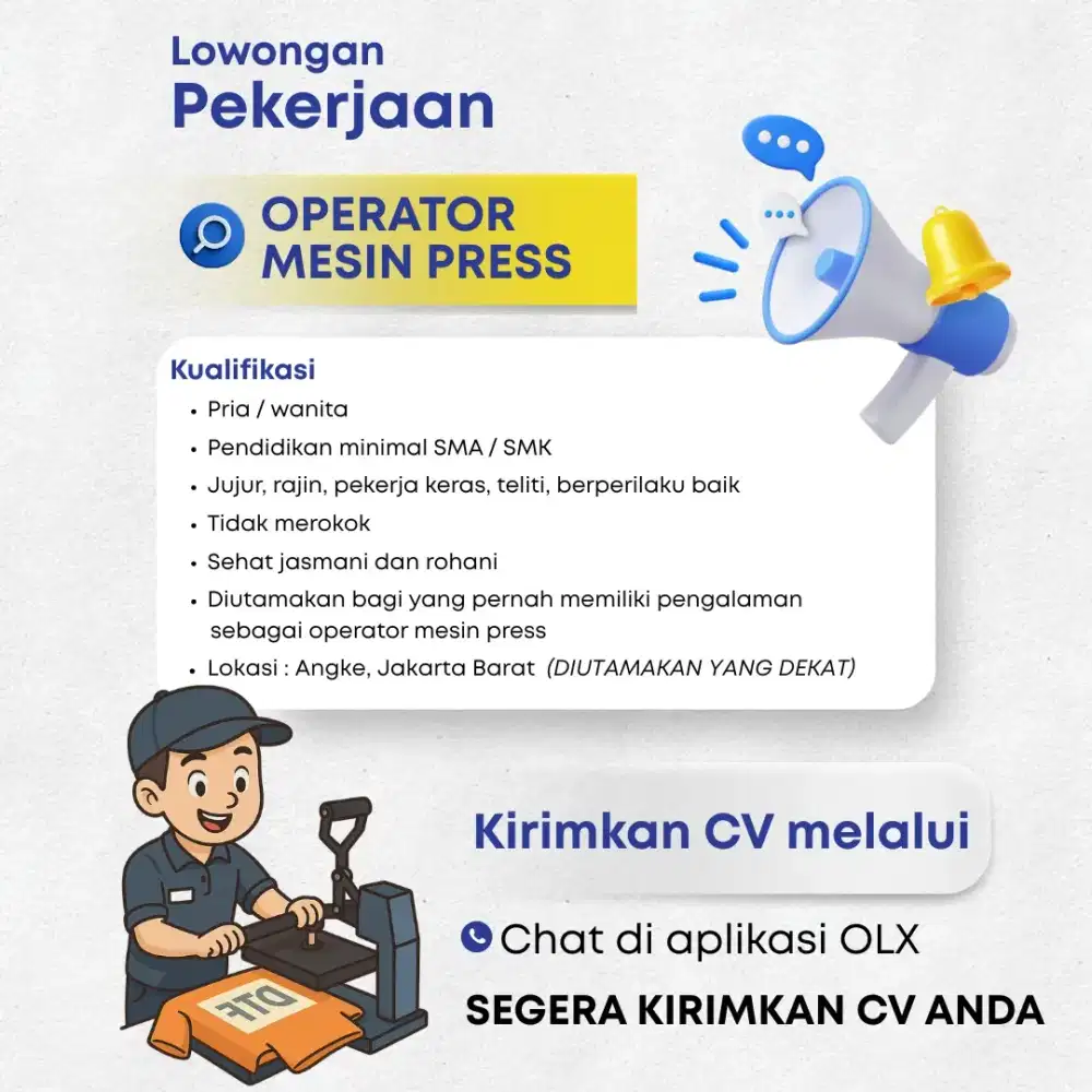 DICARI OPERATOR MESIN PRESS