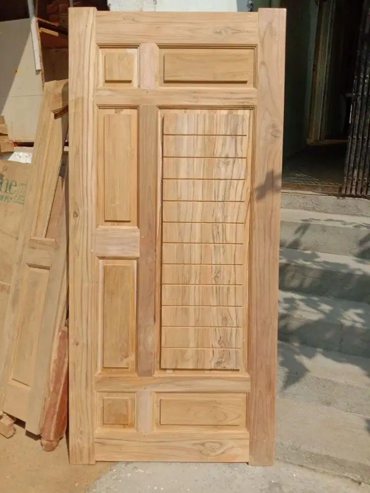 Pintu kayu jati asli perhutani model minimalis ukuran 200x100cm